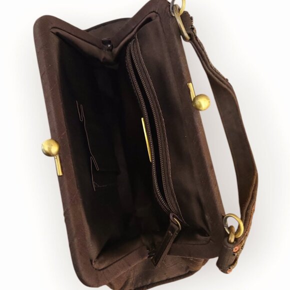 Vintage Talbots Brown Silk Floral Handbag - Picture 5 of 7